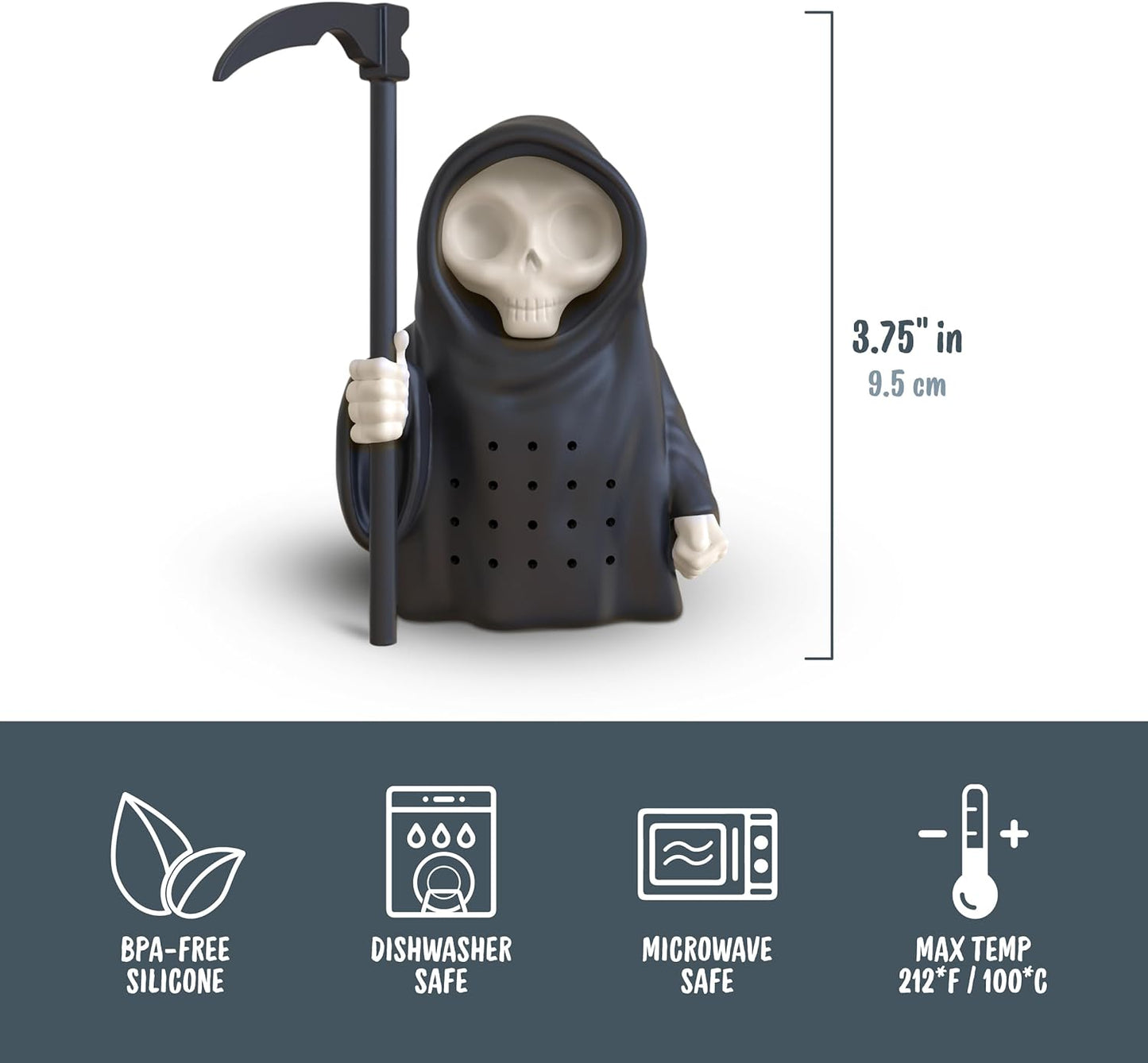 Genuine Fred, GRIM STEEPER, Grim Reaper Reusable Silicone Tea Infuser, Black, Fun Gift for Tea Lovers, Clever Kitchen Gadget